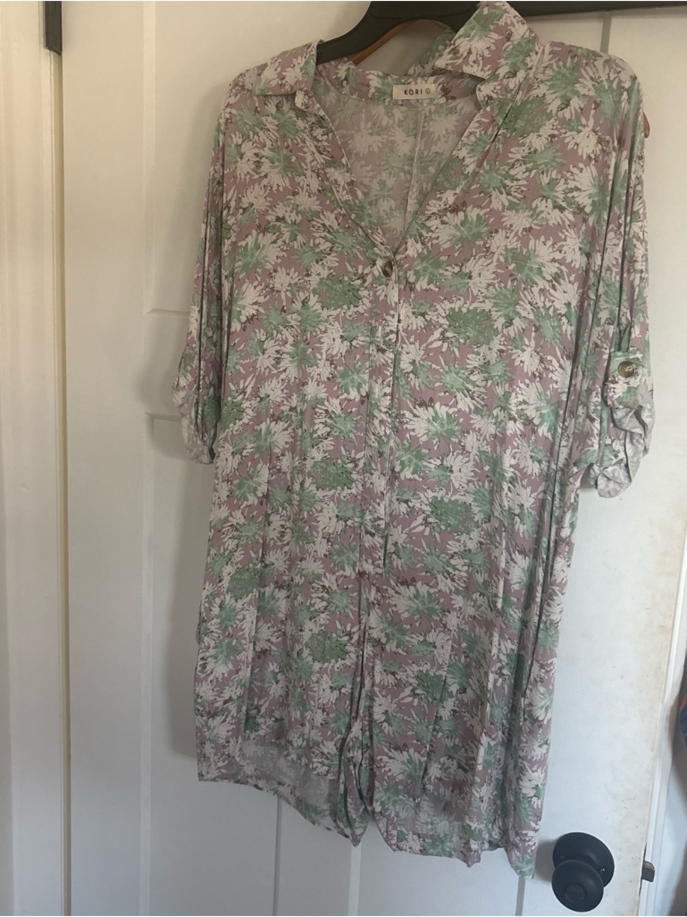Kori Pastel Floral Button-Front Tunic - Lavender & Mint